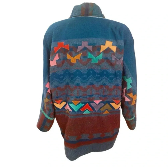 Vintage Womens Handmade Southwest Aztec Wool Leather Jacket Size XL 1990s Winter - Picture 3 of 7